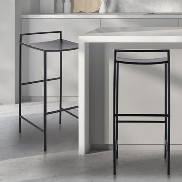 Svelte 30" Coastal Contemporary Iron Saddle-Seat Low-Back Bar Stool with Foot Rest - JONATHAN Y